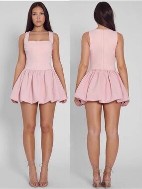 LEAU Bisou Bubble Knit Mini Dress Pink M NWT Coquette Balletcore Square Neck